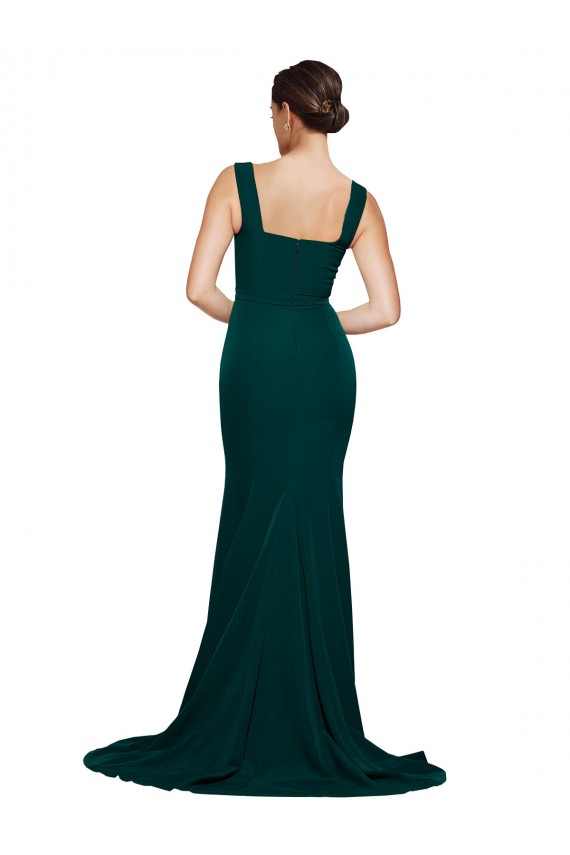 Purchase Sweep Train Sleeveless Square Neck Sheath Stretch Crepe Midnight Green Semi Formal Evening Dress Canada