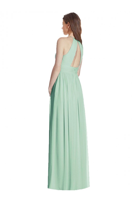 Purchase Long Sleeveless Halter Neck A-Line Soft Chiffon Mint Green Maxi Evening Dress Canada