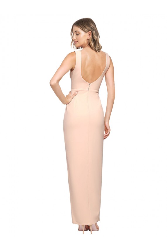 Purchase Long Sleeveless Square Neck Sheath Stretch Crepe Evening Dress Canada