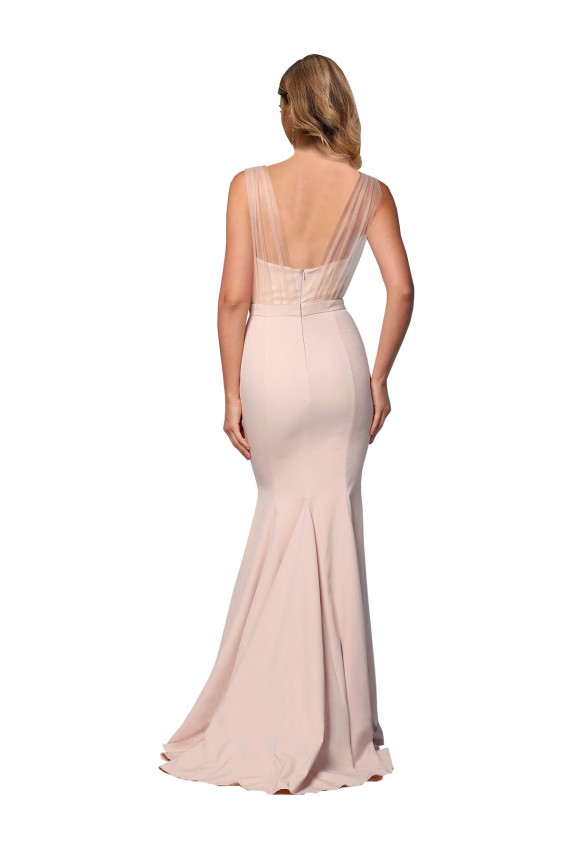 Purchase Long Sleeveless Sweetheart Sheath Stretch Crepe & Tulle Nude Evening Dress Canada