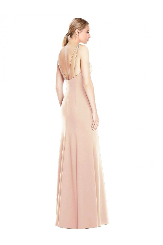 Purchase Long Sleeveless Bateau Neck Trumpet Stretch Crepe Nude Semi Formal Evening Dress Canada