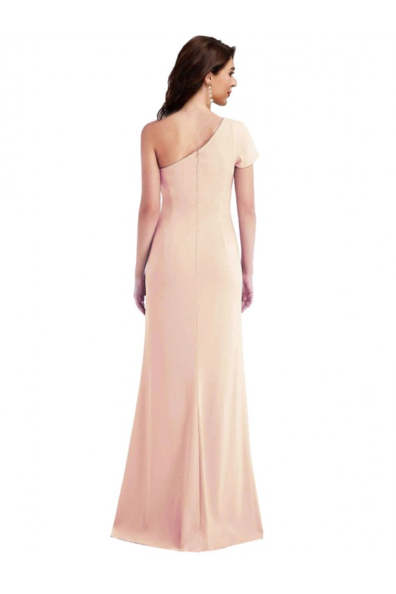 Purchase Long Cap Sleeves One Shoulder Trumpet Stretch Crepe Evening Dress Canada
