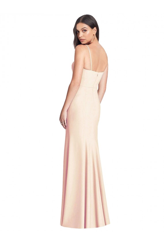 Purchase Long Sleeveless Spaghetti Straps Trumpet Stretch Crepe Semi Formal Evening Dress Canada