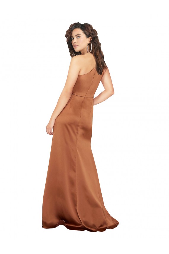 Purchase Long Sleeveless One Shoulder A-Line Silky Satin Orange Evening Dress Canada