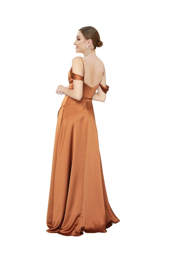 Purchase Long Cold Shoulder Spaghetti Straps A-Line Silky Satin Evening Dress Canada
