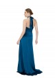 Purchase Long Sleeveless Halter Neck A-Line Silky Satin Peacock Blue Evening Dress Canada