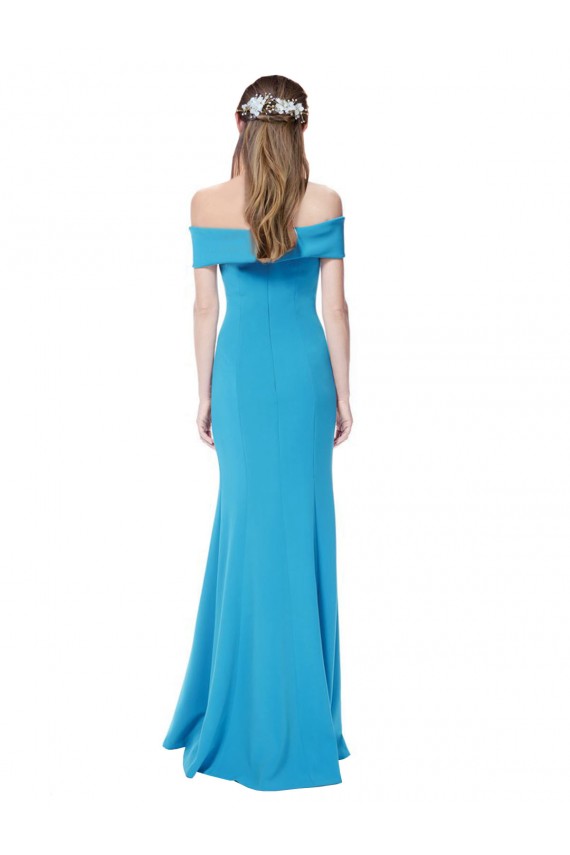Purchase Long Sleeveless Off the Shoulder Sheath Peacock Blue Stretch Crepe Evening Dress Canada