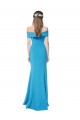 Purchase Long Sleeveless Off the Shoulder Sheath Peacock Blue Stretch Crepe Evening Dress Canada