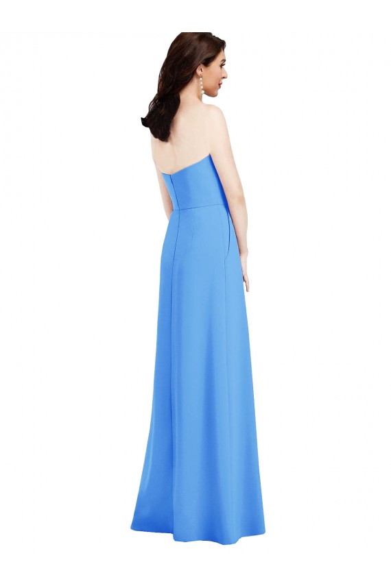 Purchase Long Sleeveless Strapless Trumpet Stretch Crepe Peacock Blue Semi Formal Evening Dress Canada