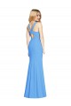Purchase Long Sleeveless V-Neck Trumpet Stretch Crepe Peacock Blue Semi Formal Evening Dress Canada