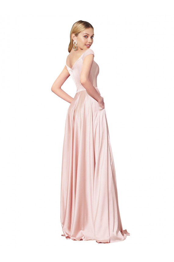 Purchase Long Sleeveless Off the Shoulder A-Line Pink Satin Evening Dresses Canada