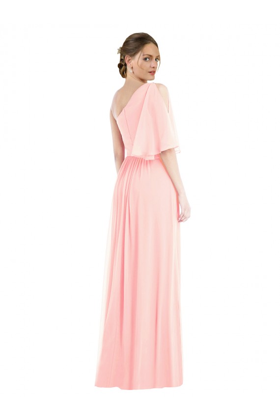 Purchase Long Bell Sleeves One Shoulder A-Line Soft Chiffon Maxi Evening Dress Canada