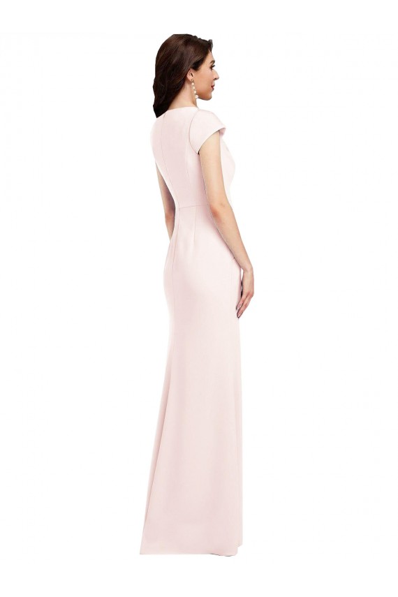 Purchase Long Cap Sleeves V-Neck A-Line Stretch Crepe Evening Dress Canada