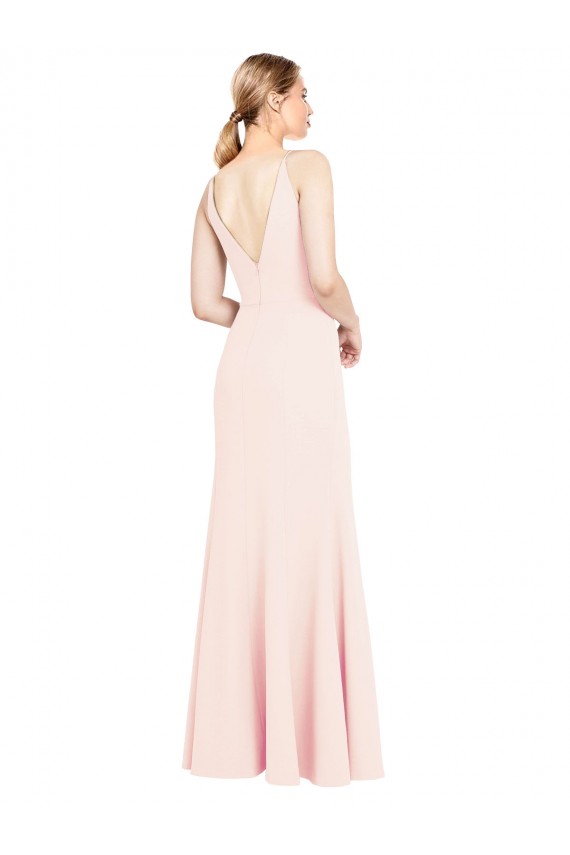 Purchase Long Sleeveless V-Neck A-Line Stretch Crepe Pink Evening Dress Canada