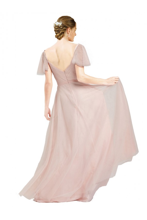 Purchase Long Flutter Sleeves V-Neck A-Line Tulle Semi Formal Evening Dress Canada