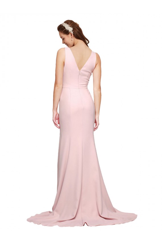 Purchase Sweep Train Sleeveless V-Neck A-Line Stretch Crepe Long Semi Formal Evening Gown Canada