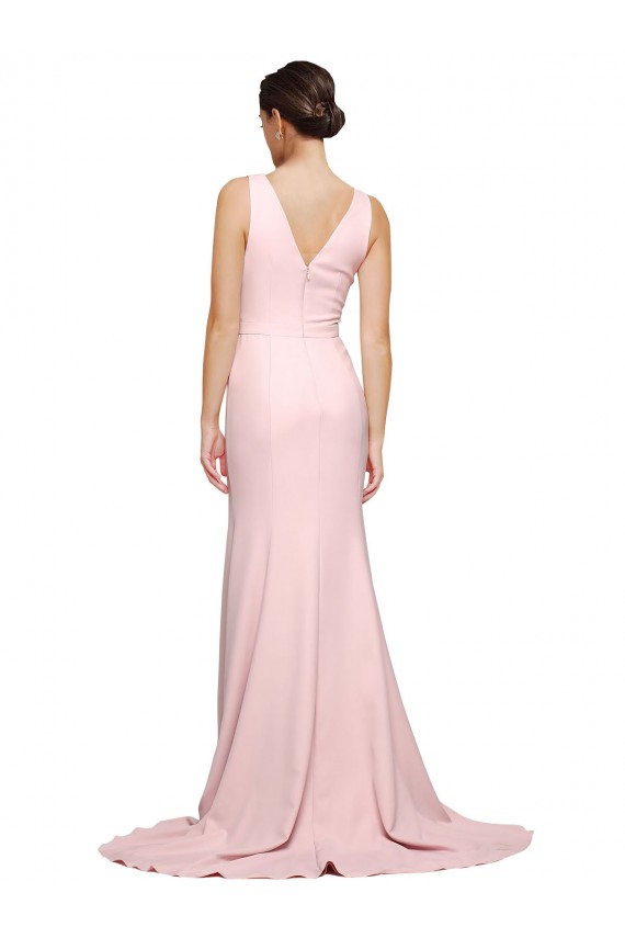 Purchase Sweep Train Sleeveless V-Neck A-Line Stretch Crepe Semi Formal Evening Dress Canada