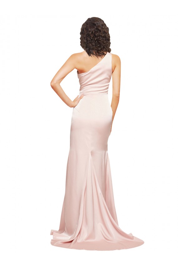 Purchase Long Sleeveless One Shoulder Sheath Silky Satin Pink Sexy Evening Dress Canada