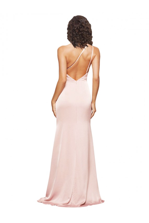 Purchase Long Sleeveless One Shoulder Sheath Silky Satin Low Back Evening Dress Canada