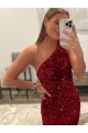 Purchase Sweep Train Sleeveless One Shoulder Sheath Velvet Sequin Semi Formal Evening Dress Canada