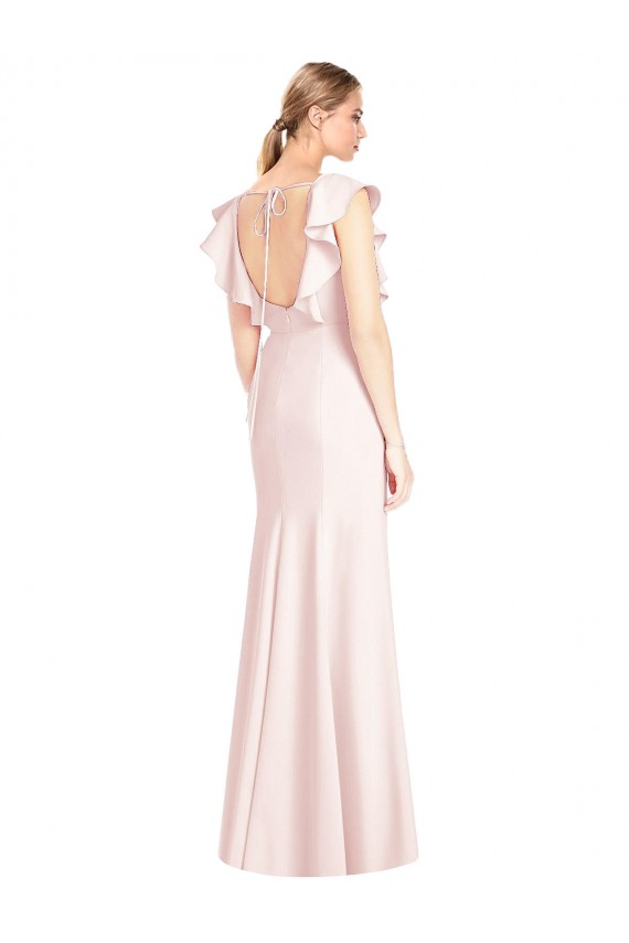 Purchase Long Cap Sleeves Bateau Neck Trumpet Stretch Crepe Pink Semi Formal Evening Dress Canada