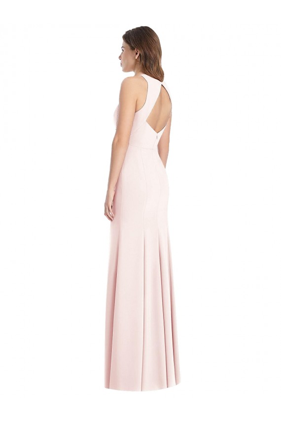 Purchase Long Sleeveless Bateau Neck Trumpet Stretch Crepe Pink Semi Formal Evening Dress Canada