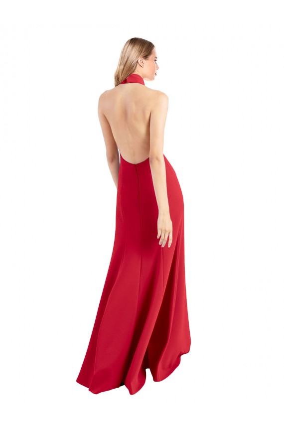 Purchase Long Sleeveless Halter Neck A-Line Stretch Crepe Evening Dress Canada