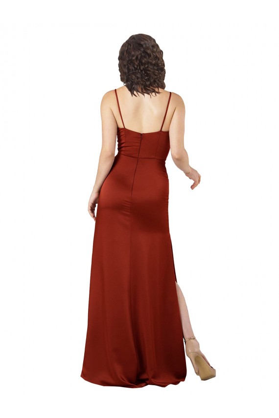 Purchase Long Sleeveless Spaghetti Straps A-Line Silky Satin Low Back Evening Dress Canada
