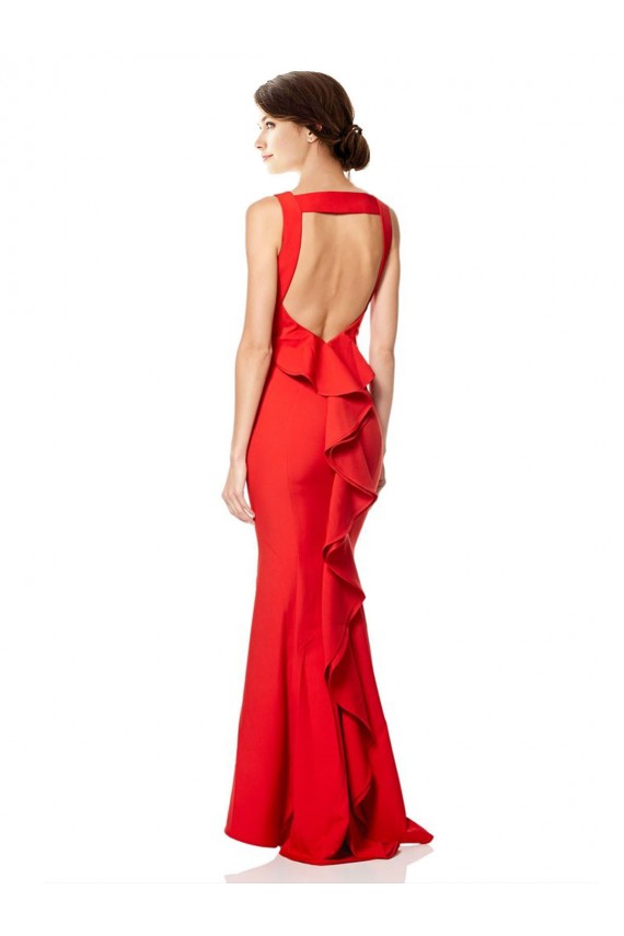 Purchase Long Sleeveless Halter Neck Mermaid Stretch Crepe Red Evening Dress Canada