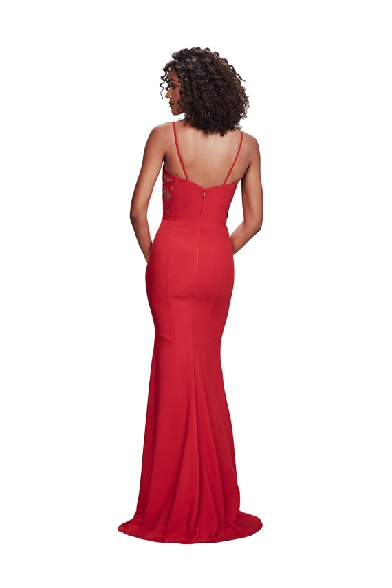 Purchase Long Sleeveless Spaghetti Straps Mermaid Red Stretch Crepe Evening Dress Canada