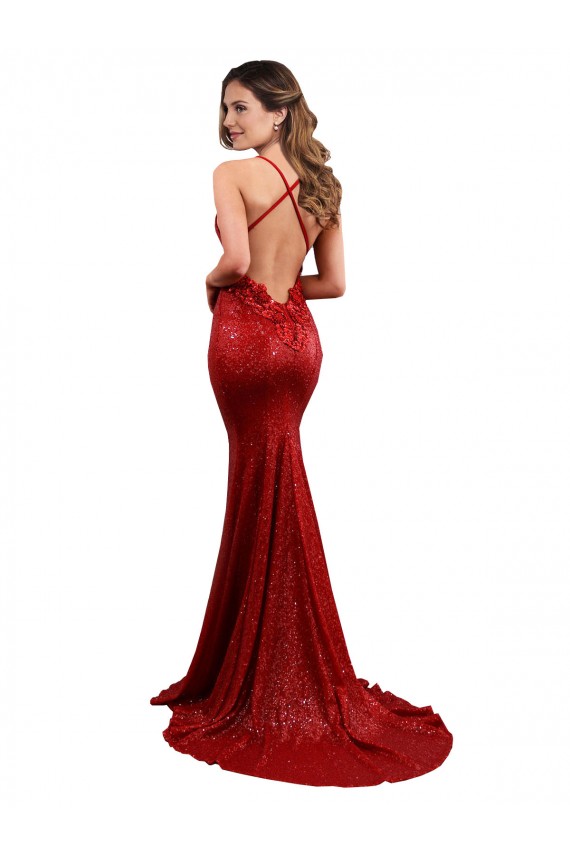 Purchase Long Sleeveless V-Neck Mermaid Sequin Evening Dress Canada