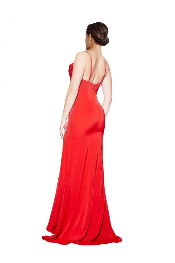 Purchase Long Sleeveless Cowl Neck Sheath Stretch Satin Evening Dress Canada