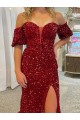 Purchase Court Train Short Sleeves Off the Shoulder Sheath Velvet Sequin Long Evening Dress Canada