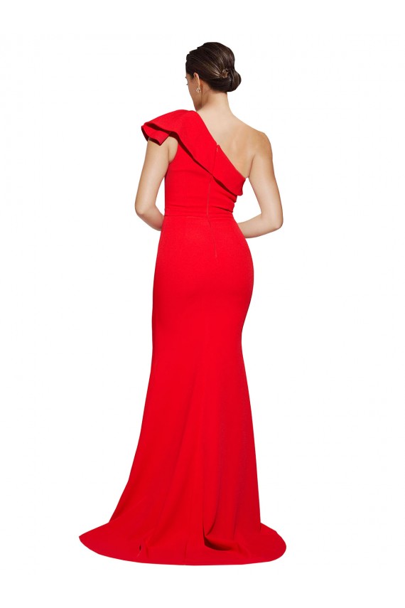 Purchase Sweep Train Sleeveless One Shoulder Sheath Stretch Crepe Red Semi Formal Evening Dress Canada