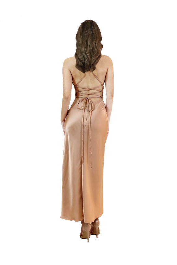Purchase Midi Length Sleeveless Cowl Neck Sheath Silky Satin Evening Dress Canada