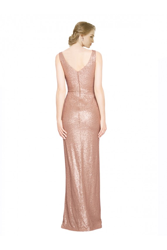 Purchase Long Sleeveless V-Neck Sheath Sequin Evening Dress Canada