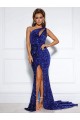 Purchase Court Train Sleeveless One Shoulder Mermaid Velvet Sequin Long Evening Dress Canada