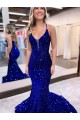 Purchase Court Train Sleeveless V-Neck Mermaid Velvet Sequin Evening Dress Canada