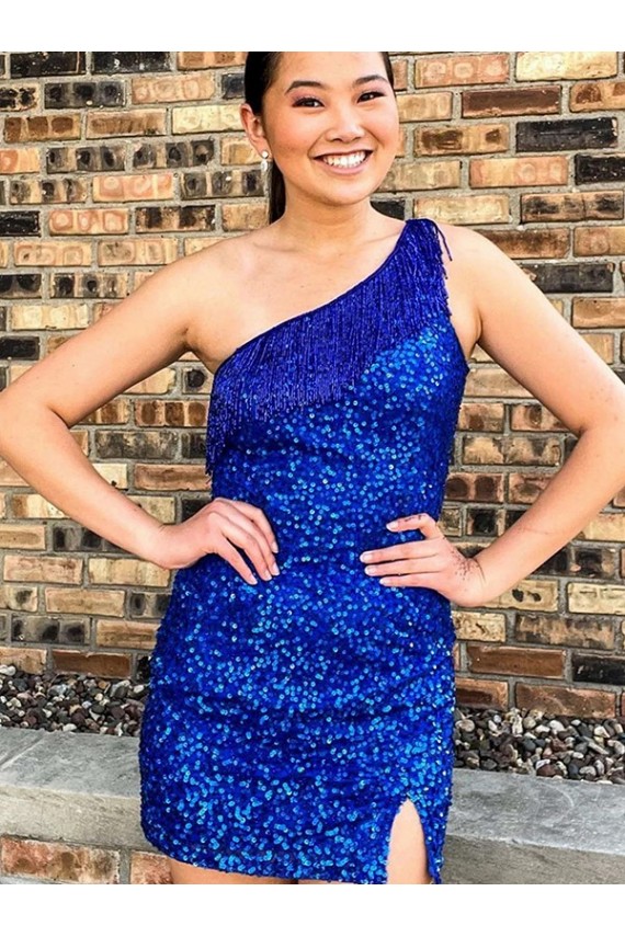 Purchase Short Sleeveless One Shoulder Velvet Sequin Short Evening Dress Canada
