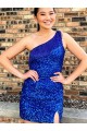 Purchase Short Sleeveless One Shoulder Velvet Sequin Short Evening Dress Canada