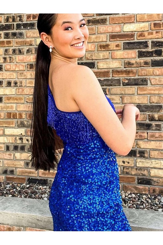 Purchase Short Sleeveless One Shoulder Velvet Sequin Short Evening Dress Canada