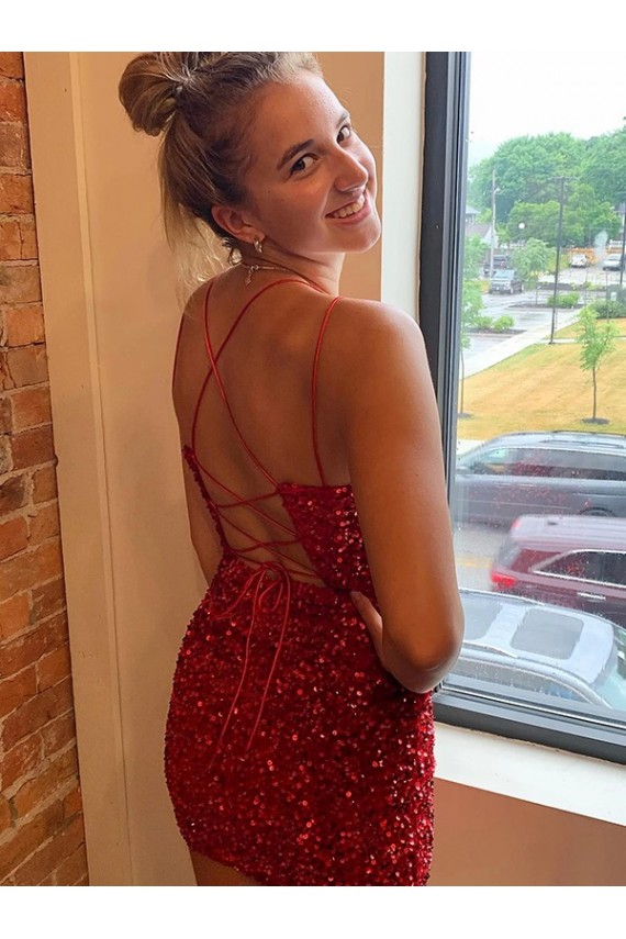 Purchase Short Sleeveless V-Neck Velvet Sequin Short Homecoming Evening Dress Canada