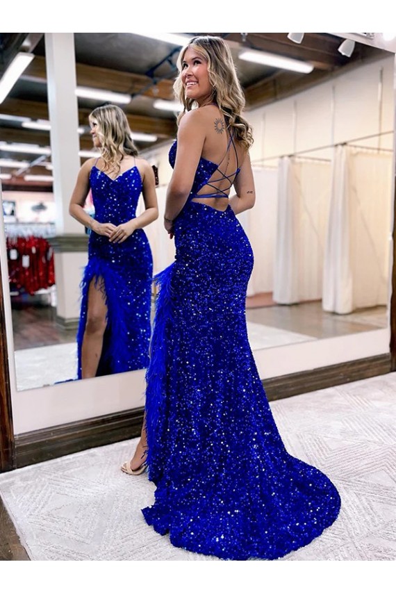Purchase Sweep Train Sleeveless V-Neck Sheath Velvet Sequin Sexy Evening Dress Canada