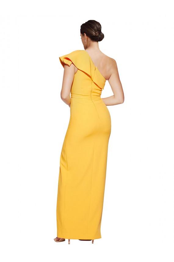 Purchase Long Sleeveless One Shoulder Sheath Stretch Crepe Saffron Evening Dress Canada