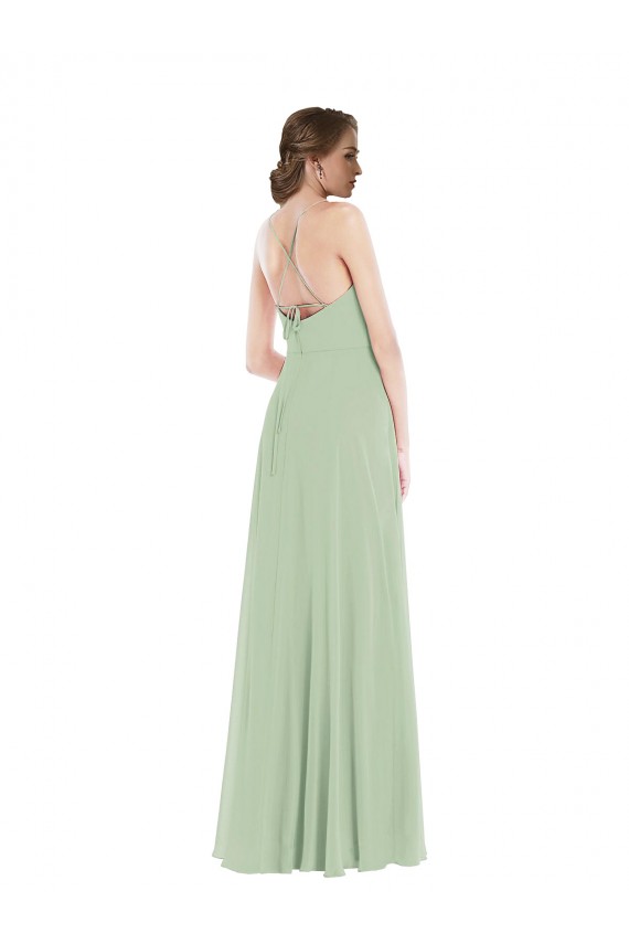 Purchase Long Sleeveless Scoop Neck A-Line Soft Chiffon Maxi Evening Dress Canada
