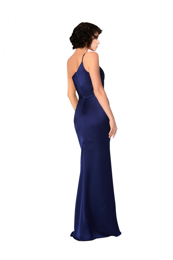 Purchase Long Sleeveless One Shoulder A-Line Silky Satin Sapphire Evening Dress Canada