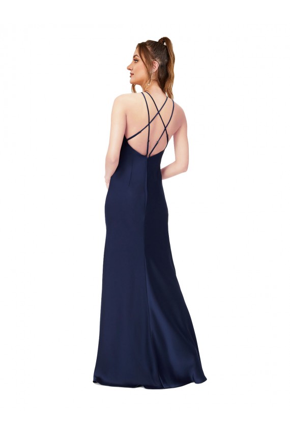 Purchase Long Sleeveless High Neck Sheath Silky Satin Evening Dress Canada