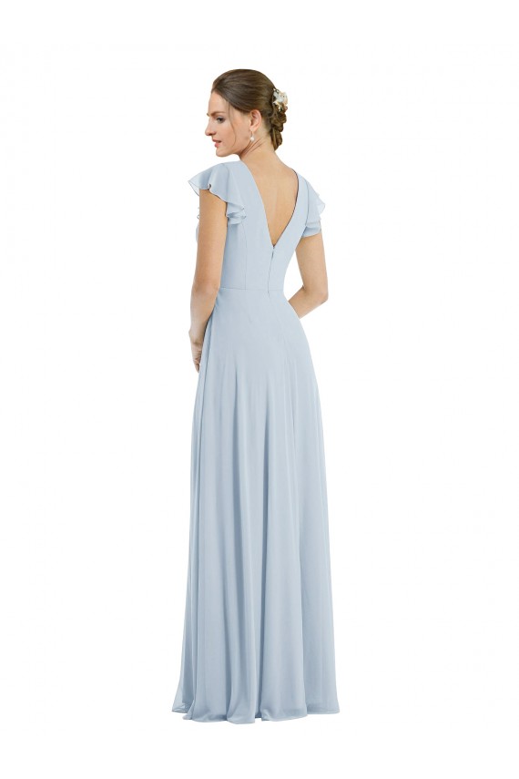 Purchase Long Flutter Sleeves Bateau Neck A-Line Soft Chiffon Maxi Evening Dress Canada