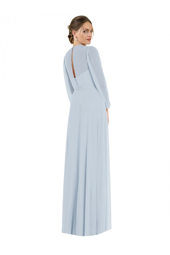 Purchase Long Puff Sleeves Strapless A-Line Soft Chiffon Maxi Evening Dress Canada