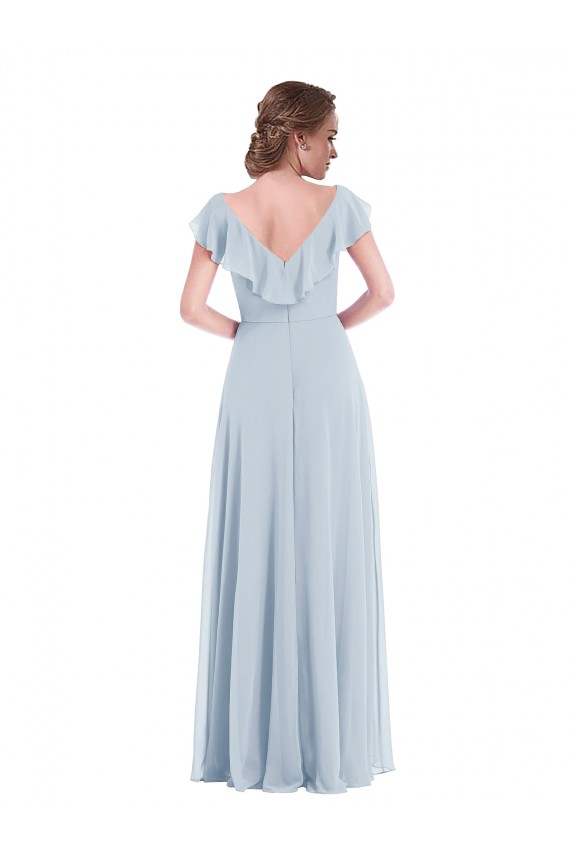 Purchase Long Sleeveless V-Neck A-Line Soft Chiffon Sea Glass Maxi Evening Dress Canada